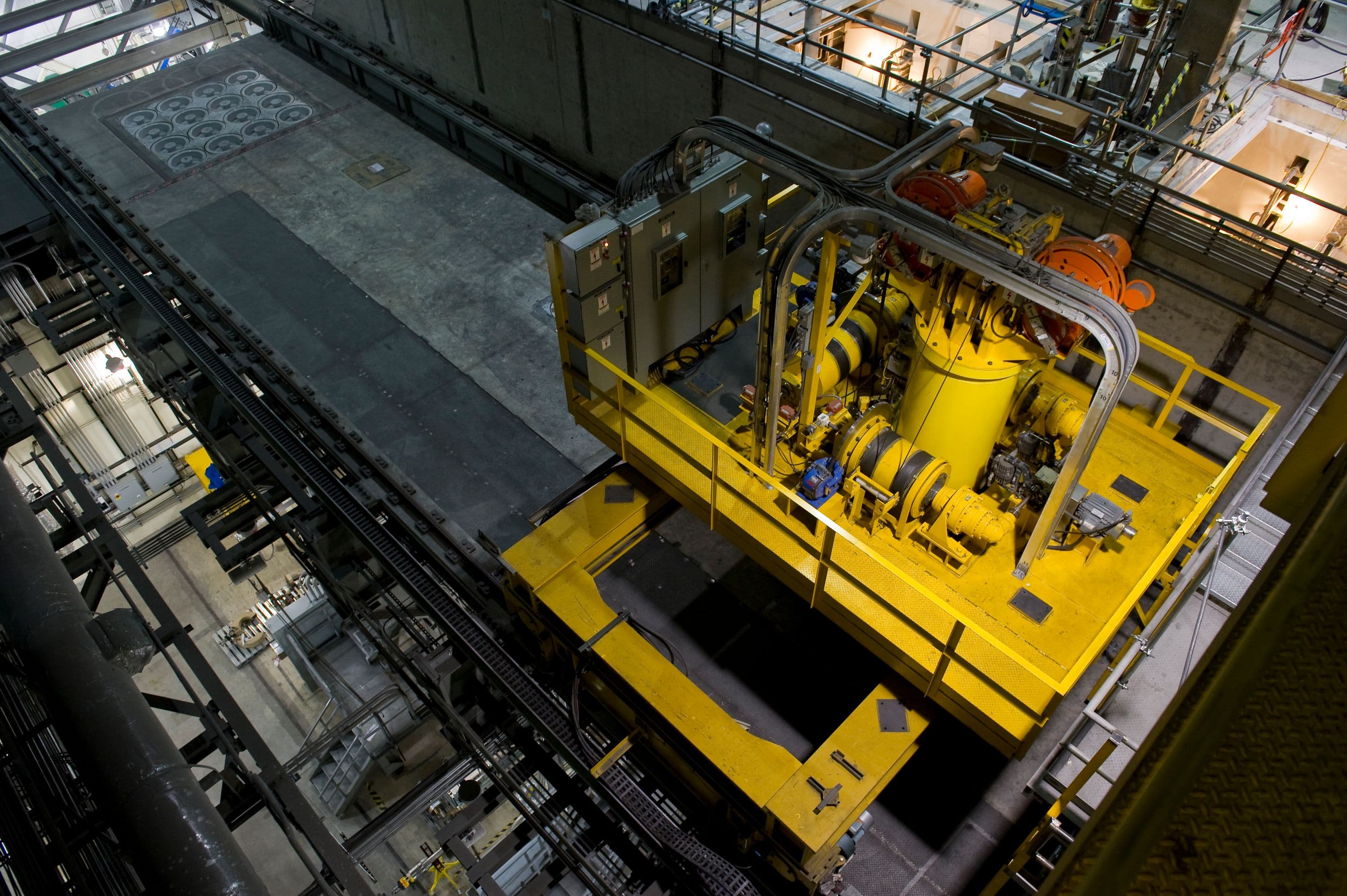 The crane used to move canisters at the Integrated Waste Treatment Unit at DOE's Idaho National Laboratory Site