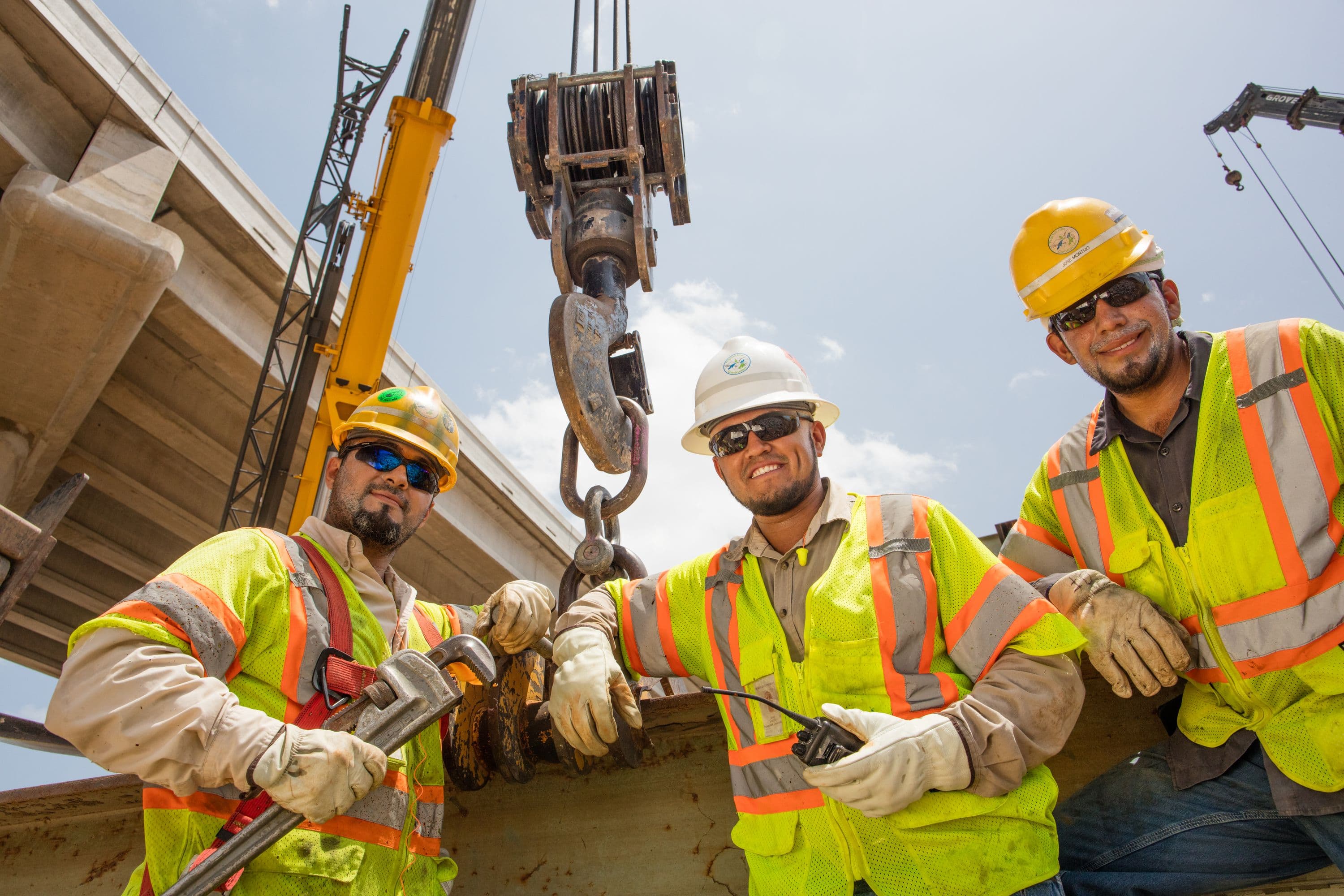 Workers and crane